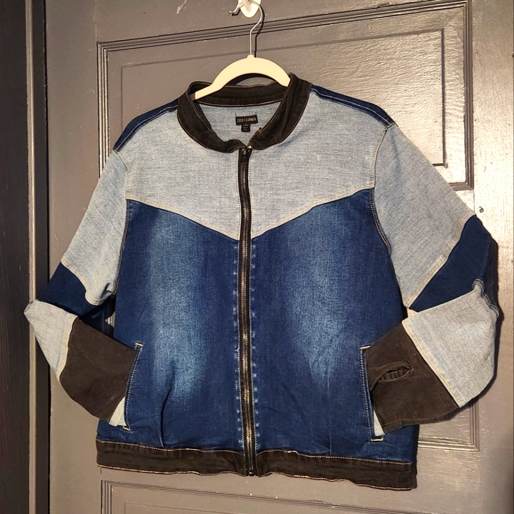 Two-Tone Denim 80s Style Patchwork Jacket